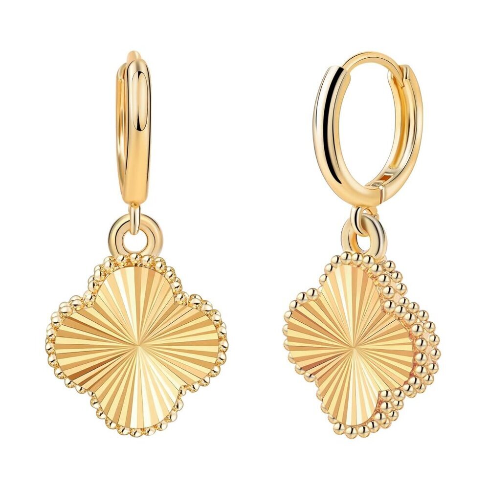 Clover Earrings for Women - 14K Gold Plated Four Leaf Drop Dangle Hoop Earring H